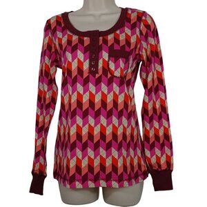 Vera Bradley Henley Pajama Top Bohemian Chevron Women Size S 4 6 Long Sleeve NEW